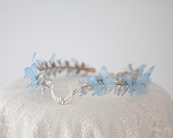 Butterfly Crescent Moon Tiara: Fantasy Wedding Headpiece