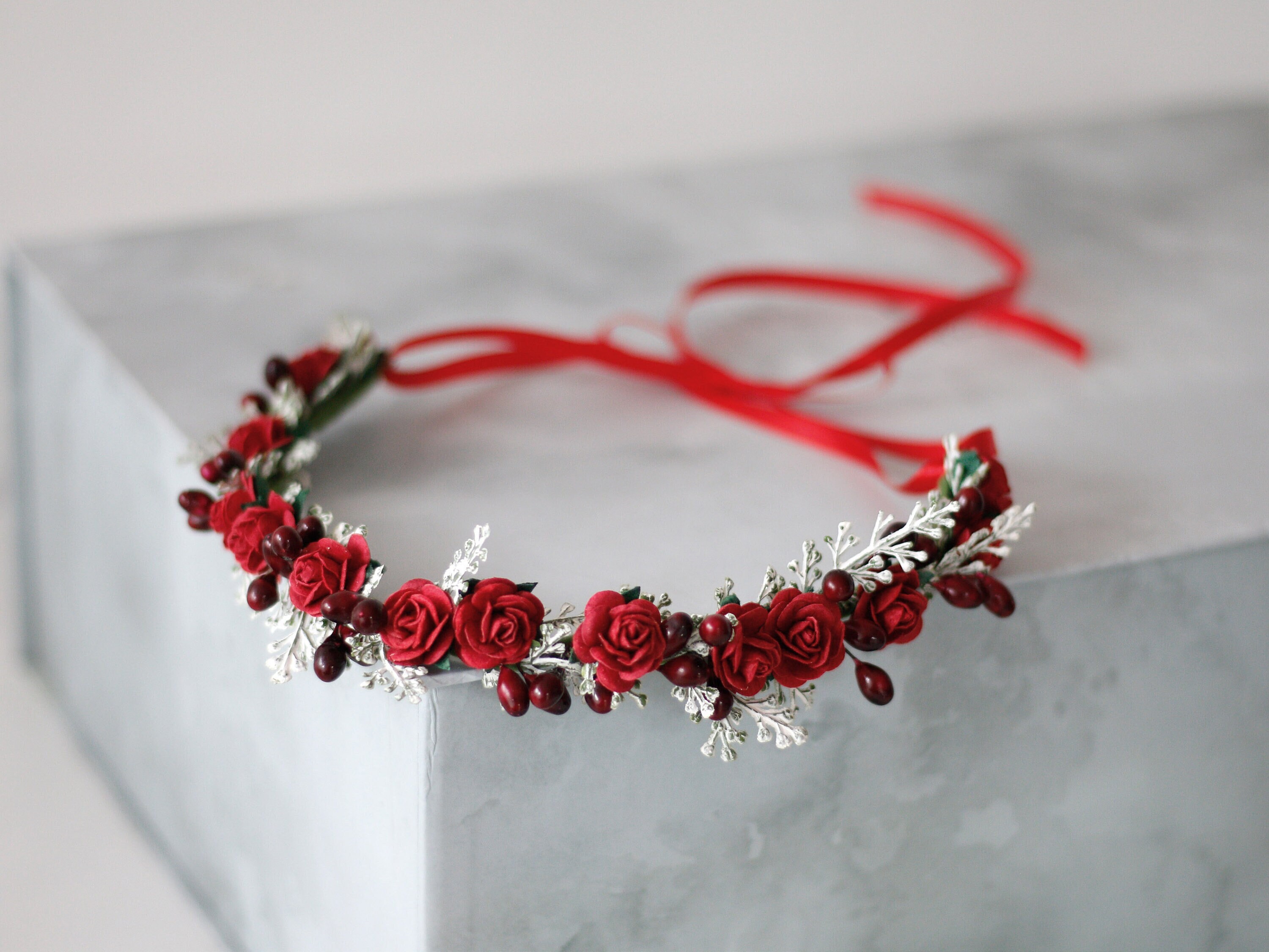 Lola White Red Roses Floral Headband NWT One Size Fits All Handmade WHITE FLOWER HEADBAND — Rock x Lola main image 3