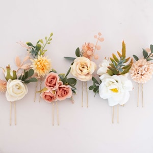 Boho flower pins, set floral hair pins, fall flower bobby pins, wedding hair pin, autumn bride bridesmaid hair pin image 1
