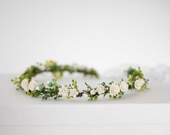 Dainty flower crown wedding, off white hair crown, simple flower headband, bride bridesmaid headpiece, flower garland, flower girl halo