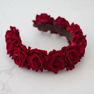 Velvet Red Rose Flower Headband Burgundy Flower Wreath Dark - Etsy