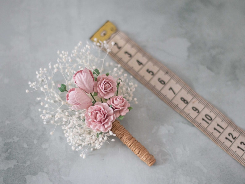 Boutonniere and corsage set, dried flower bracelet, baby's breath corsage, bracelet for mothers bridesmaids flower girls image 4