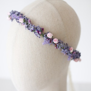 Lavender flower crown for wedding, dainty flower wreath, blush purple flower crown, delicate flower headband image 4