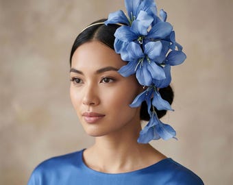 Blue Flower Headband: Whimsical Floral Fascinator Hairband