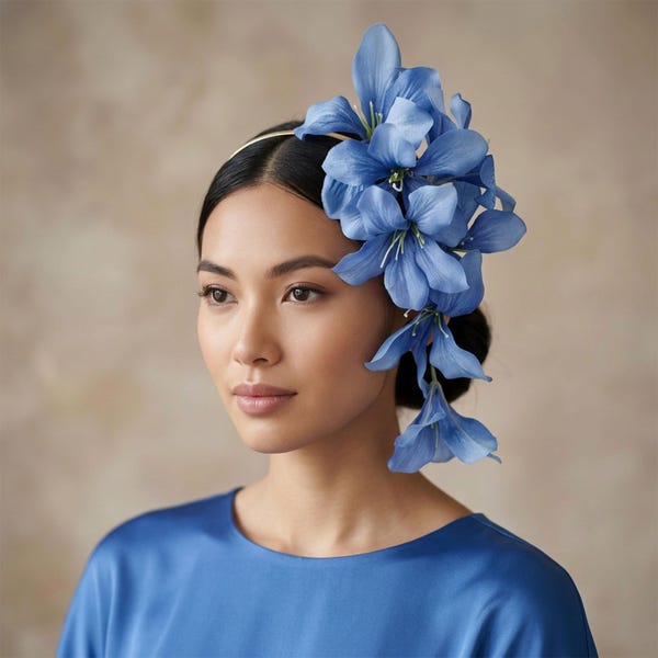 Blue Flower Headband: Whimsical Floral Fascinator Hairband