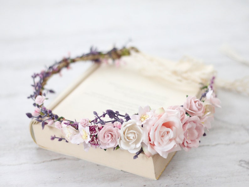 rustic flower weath Blush flower crown wedding floral bridal headpiece bridesmaid flower crown