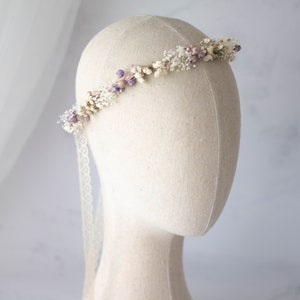 Dried flower crown for wedding, purple floral crown, baby breath headband, dainty flower headband, ivory lavender floral headband image 4