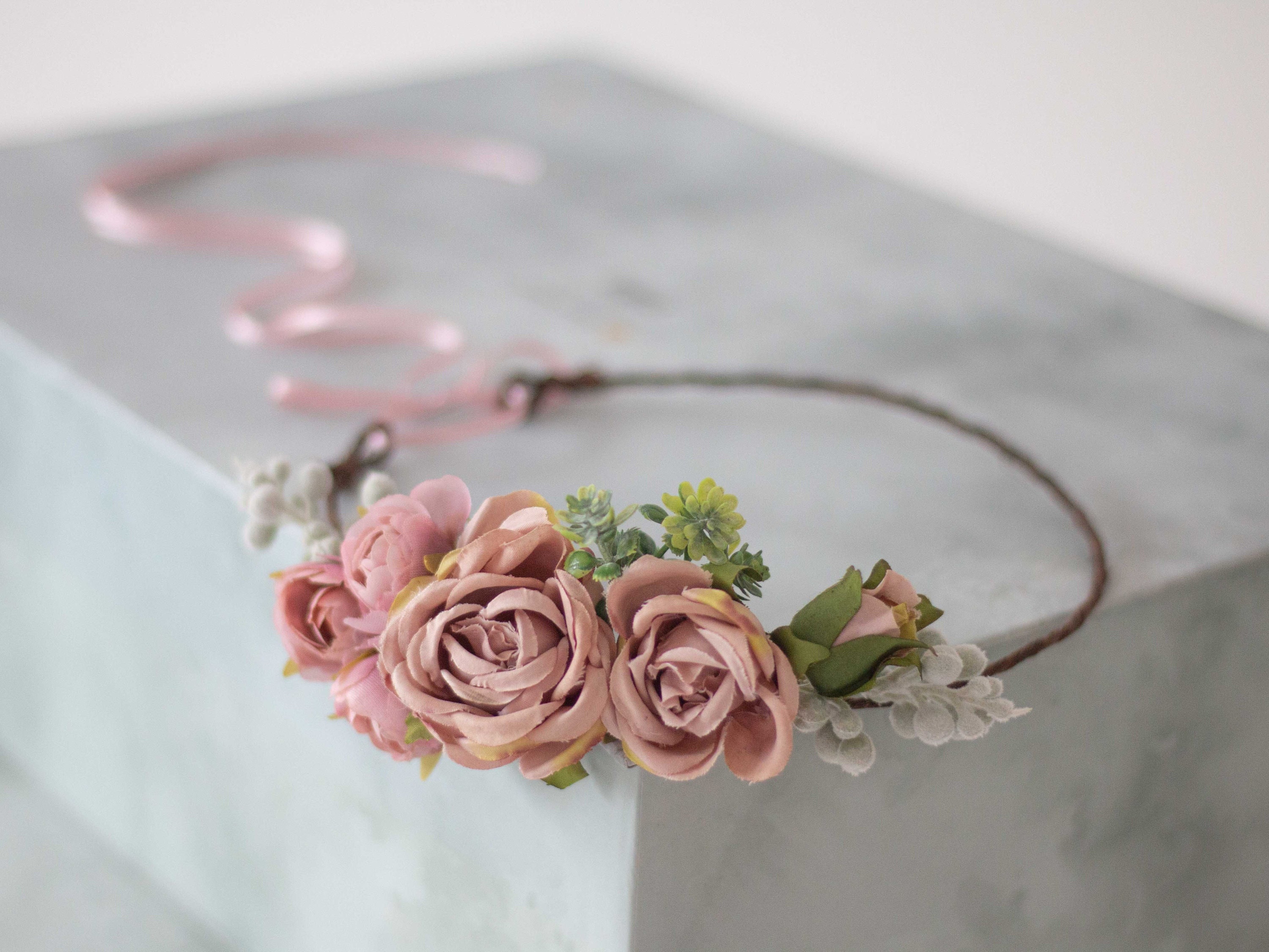 Dusty Rose Flower Crown: Boho Wedding Headband, Maternity  display picture 1