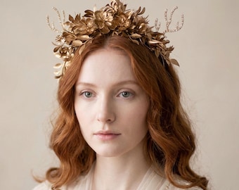 Gold Deer AntlerHeadband: Fairy Flower Crown