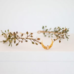 Elfenkrone mit Halbmond, Märchenkrone, Feen Haarkranz, Elf Tiara, Blumenkranz Hochzeit, Haarkranz für Fotoshooting, Cosplay Krone