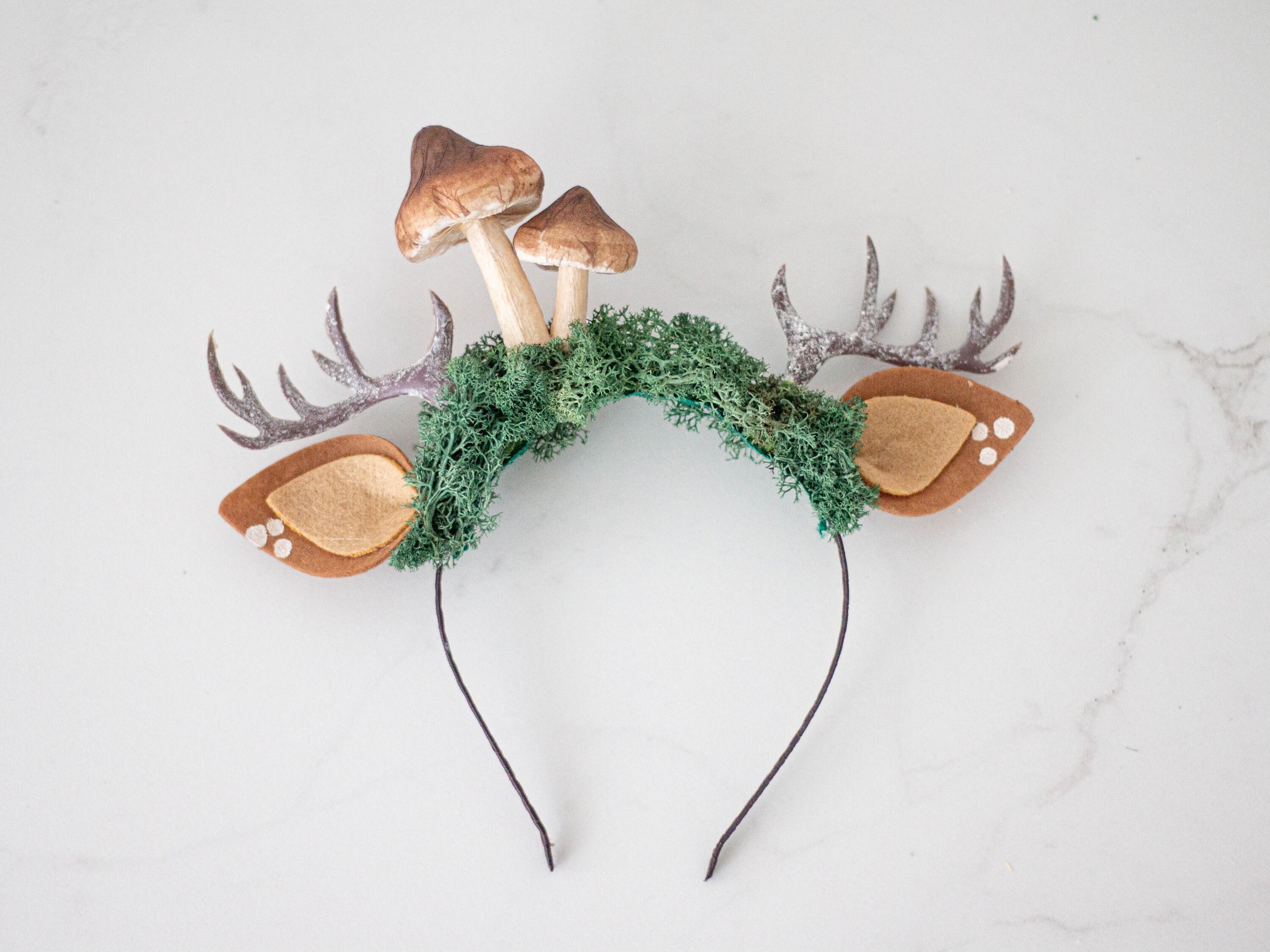 Deer Antler Headband With Mushrooms, Woodland Birthday Party 
