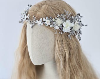 White & Silver Fairy Headpiece: Deer Antler Elven Crown, Fantasy Wedding Tiara
