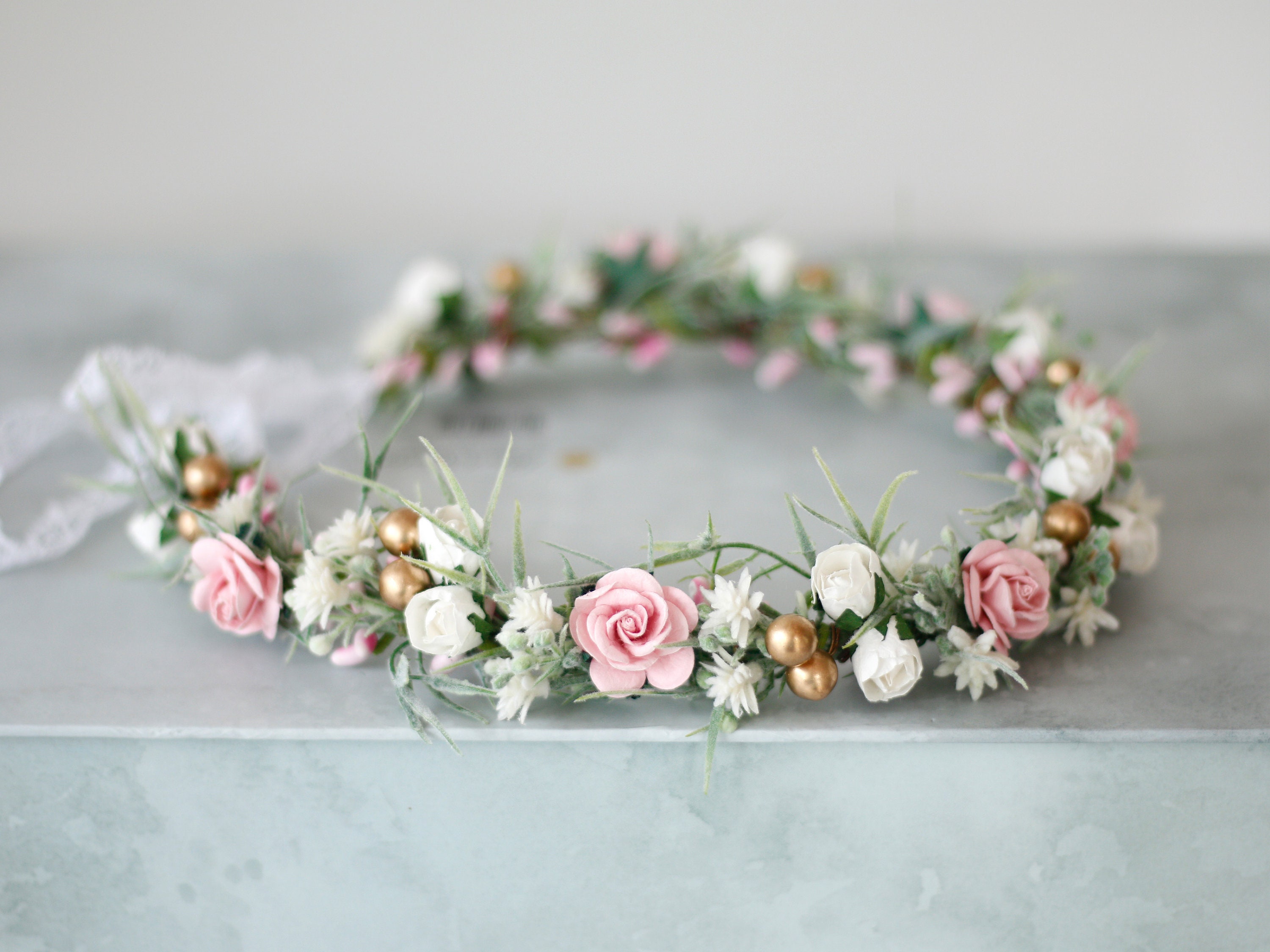 Blush Flower Crown Wedding Dainty Flower Crown Greenery Floral
