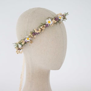 Meadow flower crown, dried flower crown for wedding, daisy floral crown, wildflower headband, dainty flower headband, flower girl halo image 7