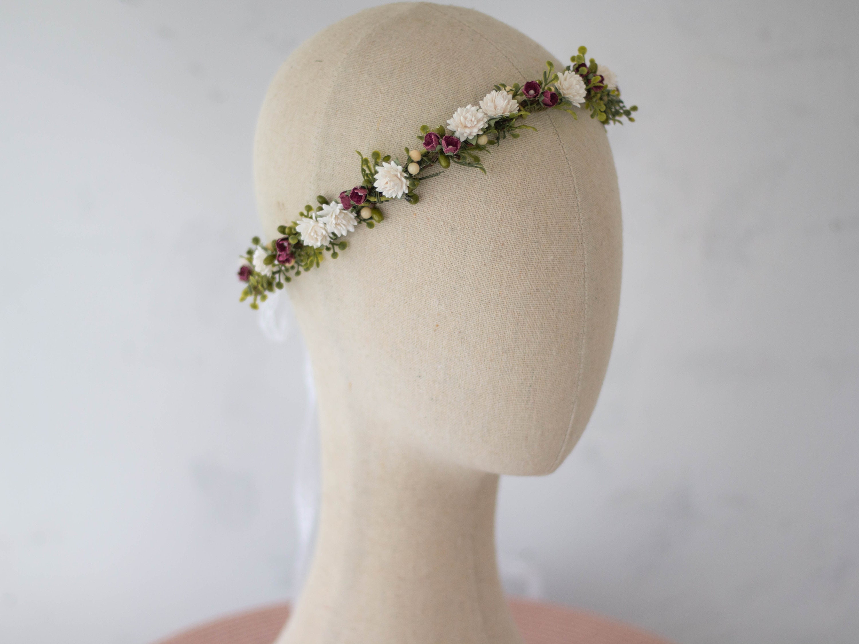 ❌BUNDLED❌Brown and White Flower Headband Blooming Pearl Embellished Flower Girl Headband | David main image 2