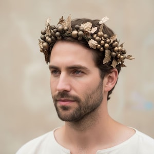 Dionysus Floral Crown: Gold Leaf & Grape Wreath, Unisex Headpiece
