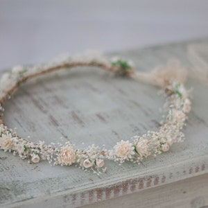 Dried baby's breath flower crown wedding, ivory hair wreath, babies breath headband, dainty hair piece, bride bridesmaids flower girl halo image 10