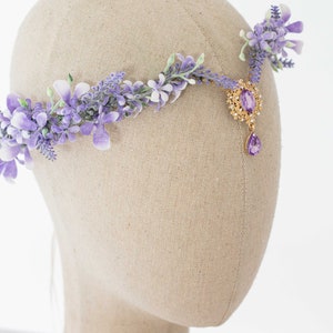 Lavender flower crown, light purple elven tiara wedding, lavender purple elf diadem for bride bridesmaids, fairy flower crown, flower halo image 7