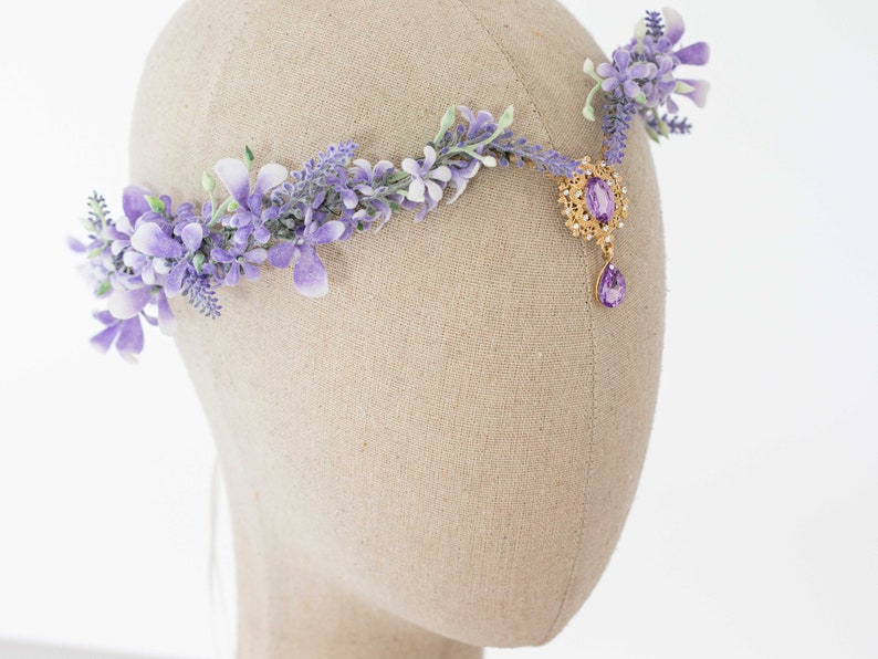 Lavender flower crown, light purple elven tiara wedding, lavender purple elf diadem for bride bridesmaids, fairy flower crown, flower halo image 7