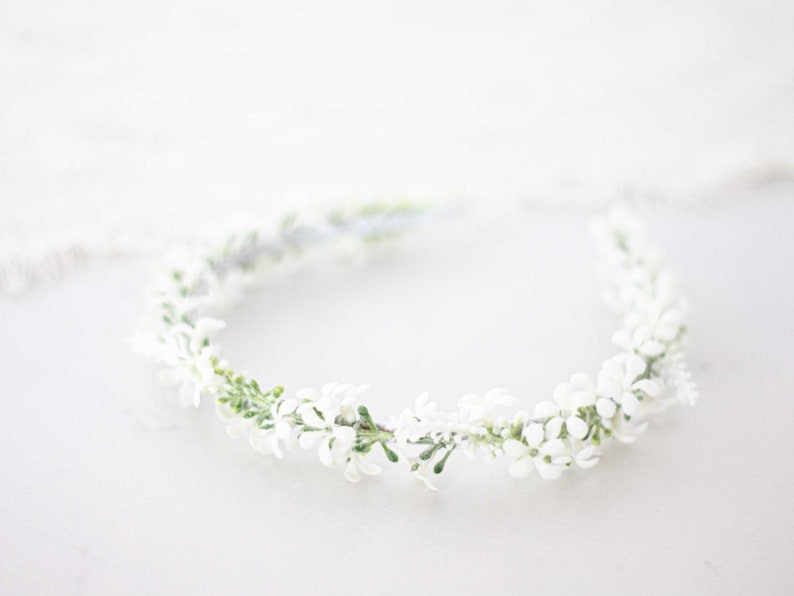 Bridal flower headband, white flower headband for wedding, floral crown for bride or bridesmaids, flower girl headpiece, bridal hair piece image 3