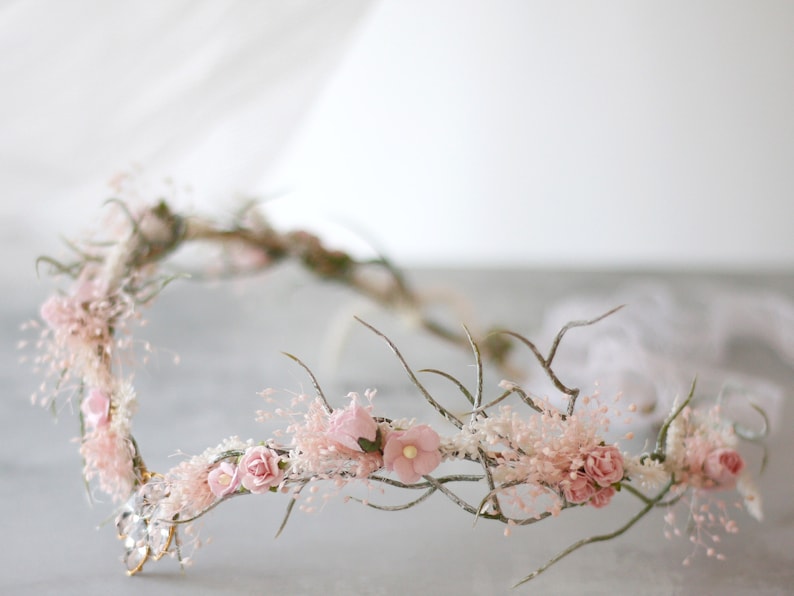 Elven fairy crown, woodland diadem, blush floral crown, fairy flower crown, elf tiara, elf headpiece, elvish tiara, babys breath elven crown image 4