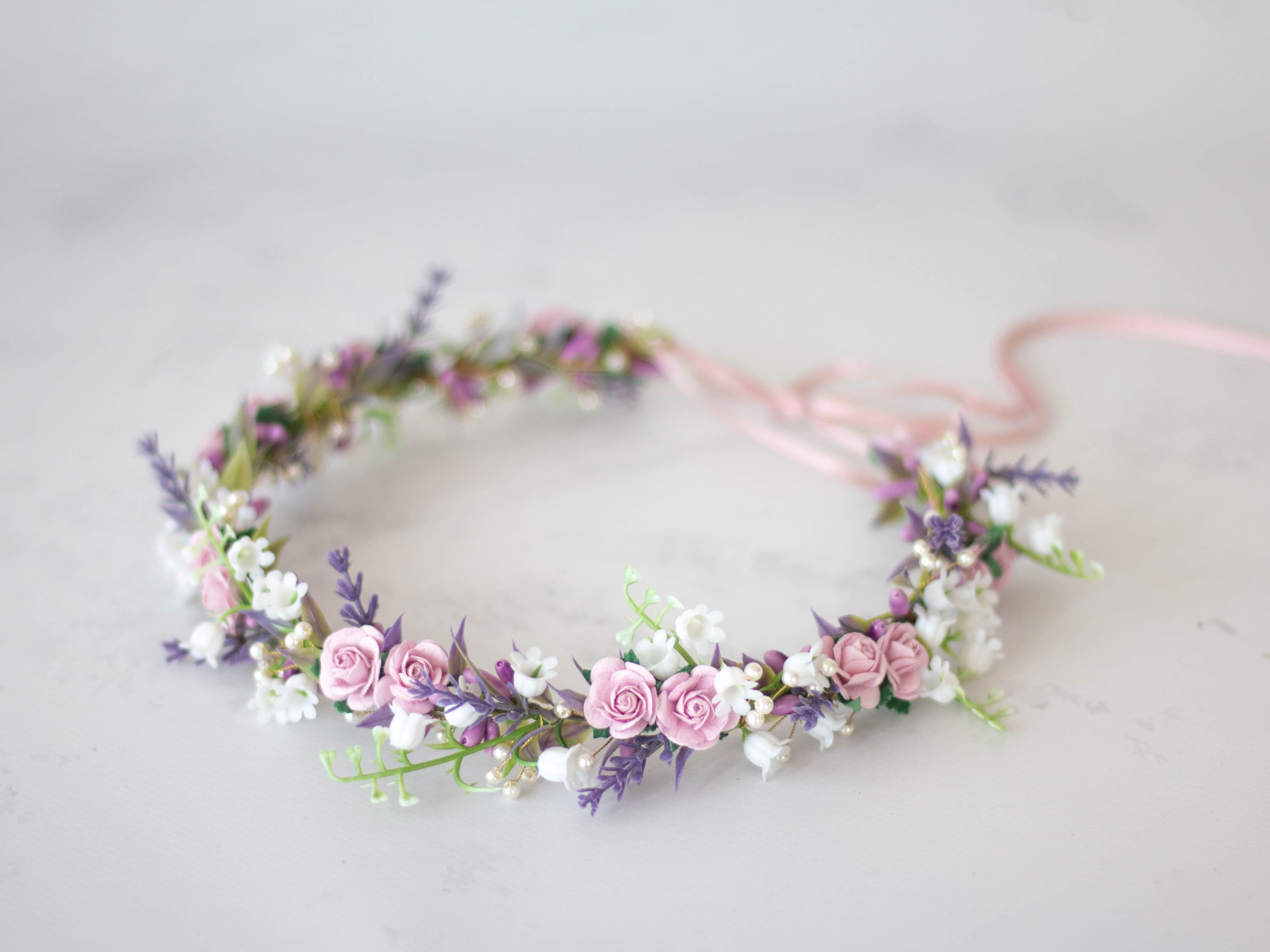 dainty flower crown flower girl wedding flower crown lavender floral crown Purple white flower crown bridal headband lilac flower crown