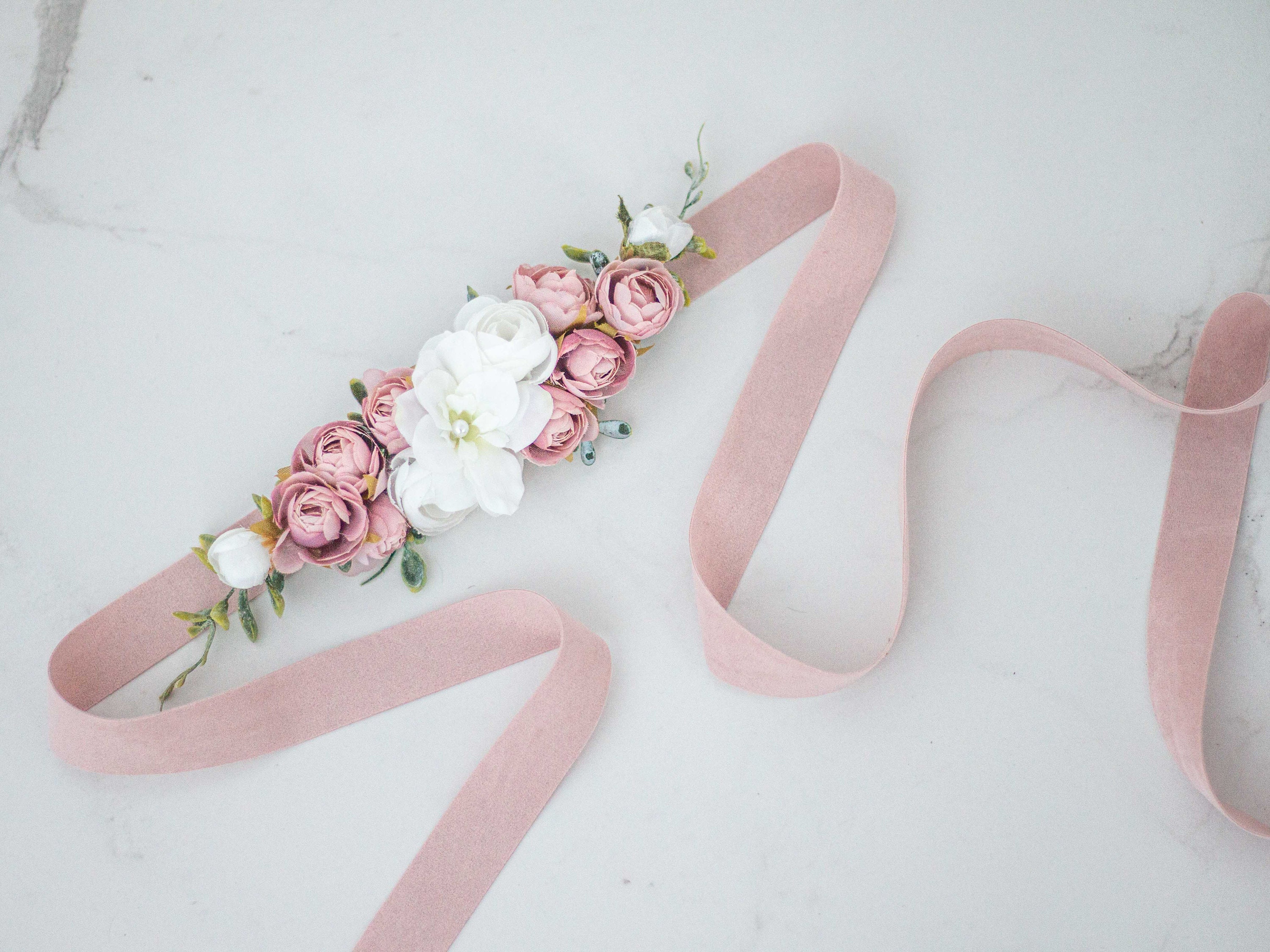 Dusty Rose Flower Belt: Wedding Dress Sash, Baby Shower  display picture 1