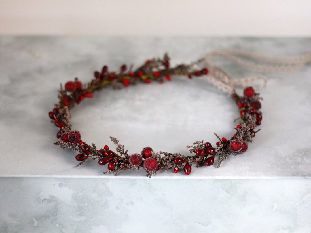 Red Raspberry Crowns Red Berry Winter Crown: Bohemian Wedding Flower Crown - Etsy