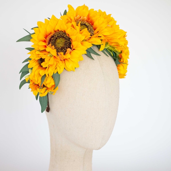Sunflower headband, large sunflower flower crown, fall flower head piece, frida flower crown, costume day of the dead headdress