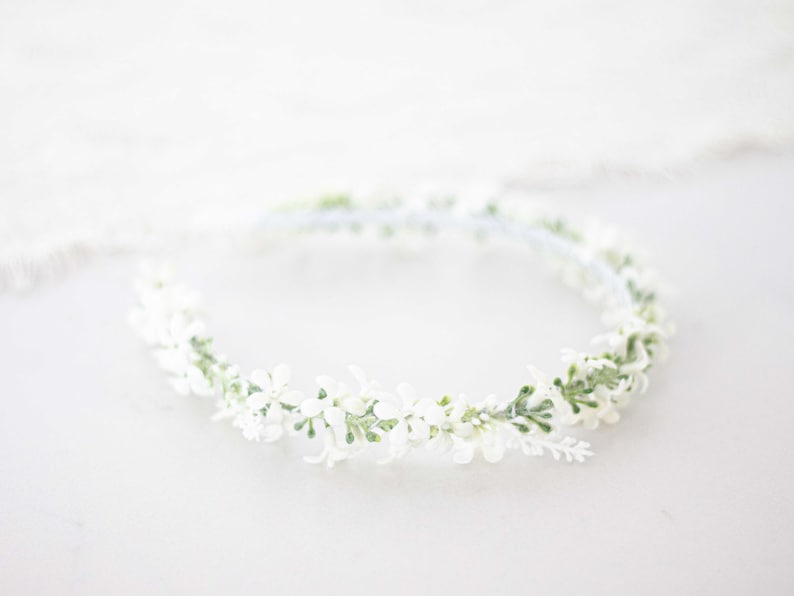 Bridal flower headband, white flower headband for wedding, floral crown for bride or bridesmaids, flower girl headpiece, bridal hair piece image 2