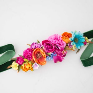 Colorful flower belt for dress, vibrant color flower belt for gown, velvet sash for baby shower, belt for pregnancy, bride bridesmaid sash image 8