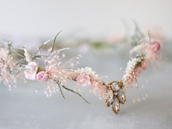 Blush Floral Elven Crown: Fairy Flower Tiara Headpiece - Etsy display picture 3