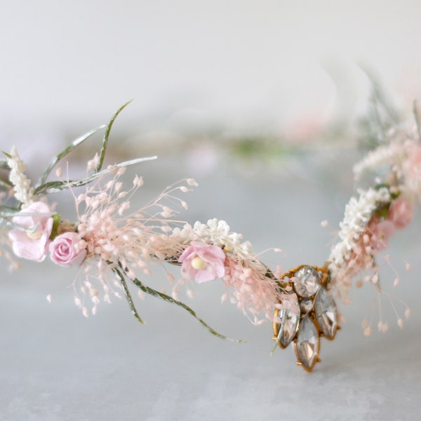 Blush Floral Elven Crown: Fairy Flower Tiara Headpiece