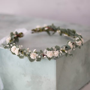 Eucalyptus flower crown wedding, green flower crown, eucalyptus headband, greenery bridal wreath, wedding headpiece, flower girl halo image 3