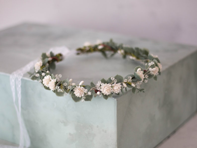 Eucalyptus flower crown wedding, green flower crown, eucalyptus headband, greenery bridal wreath, wedding headpiece, flower girl halo image 3