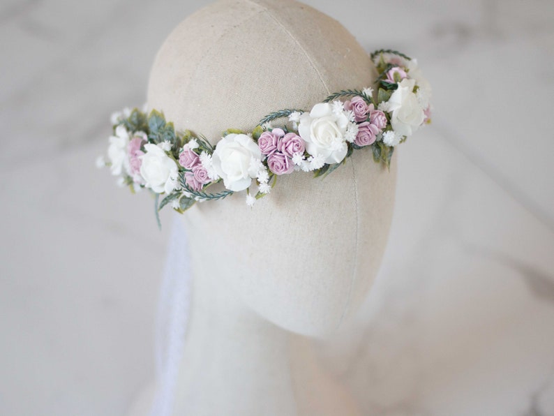 Purple White Flower Crown Babys Breath Garland Bride Etsy