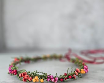Colorful Dried Flower Crown: Vibrant Color Wedding Headpiece