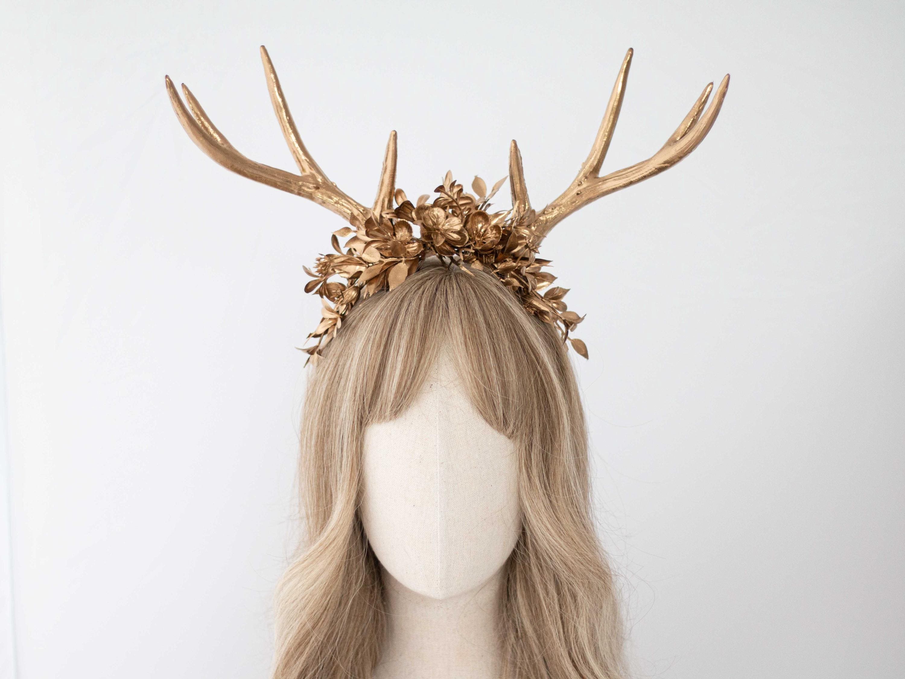 Gold Deer Antler Headband: Woodland Headdress With Horns - Etsy display picture 2