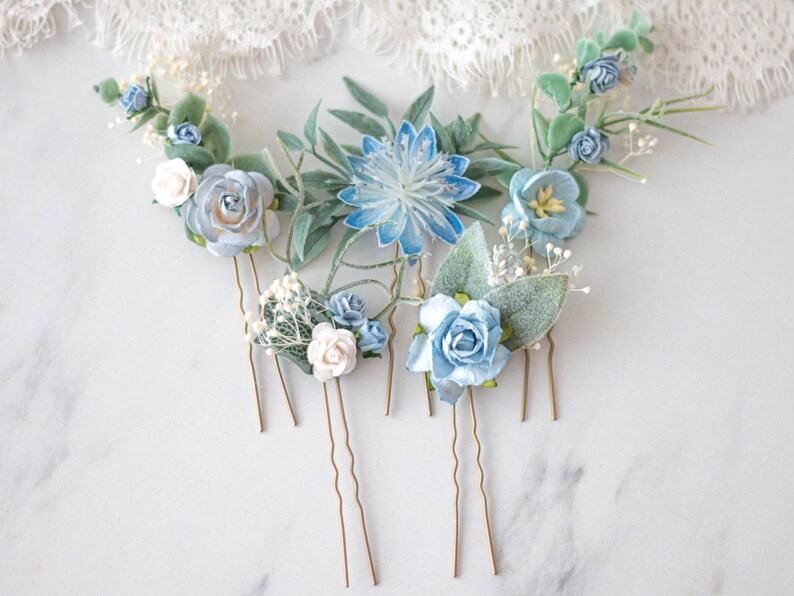 Light Blue Hair Pins for Wedding Set Floral Hair Pins Flower Etsy