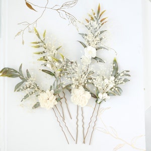 Ivory flower hair pins, set dried floral hair pins, beige bobby pins wedding, bridal hair pin, ivory bridesmaid hair pin