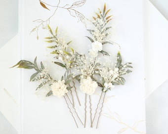 Ivory flower hair pins, set dried floral hair pins, beige bobby pins wedding, bridal hair pin, ivory bridesmaid hair pin