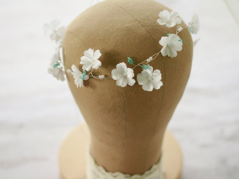 dainty flower crown minimalist silver wedding crown bridal flower crown white flower crown wedding hair vine Dainty hair vine wedding