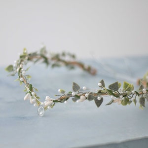 Elven crown, fairy tiara, dainty twig headband, green white fairy crown, crystal elven circlet, leaf floral crown, elf headpiece image 3