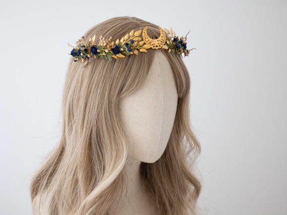 Gold Leaf Moon Tiara: Celestial Party Headband, Crescent  display picture 2