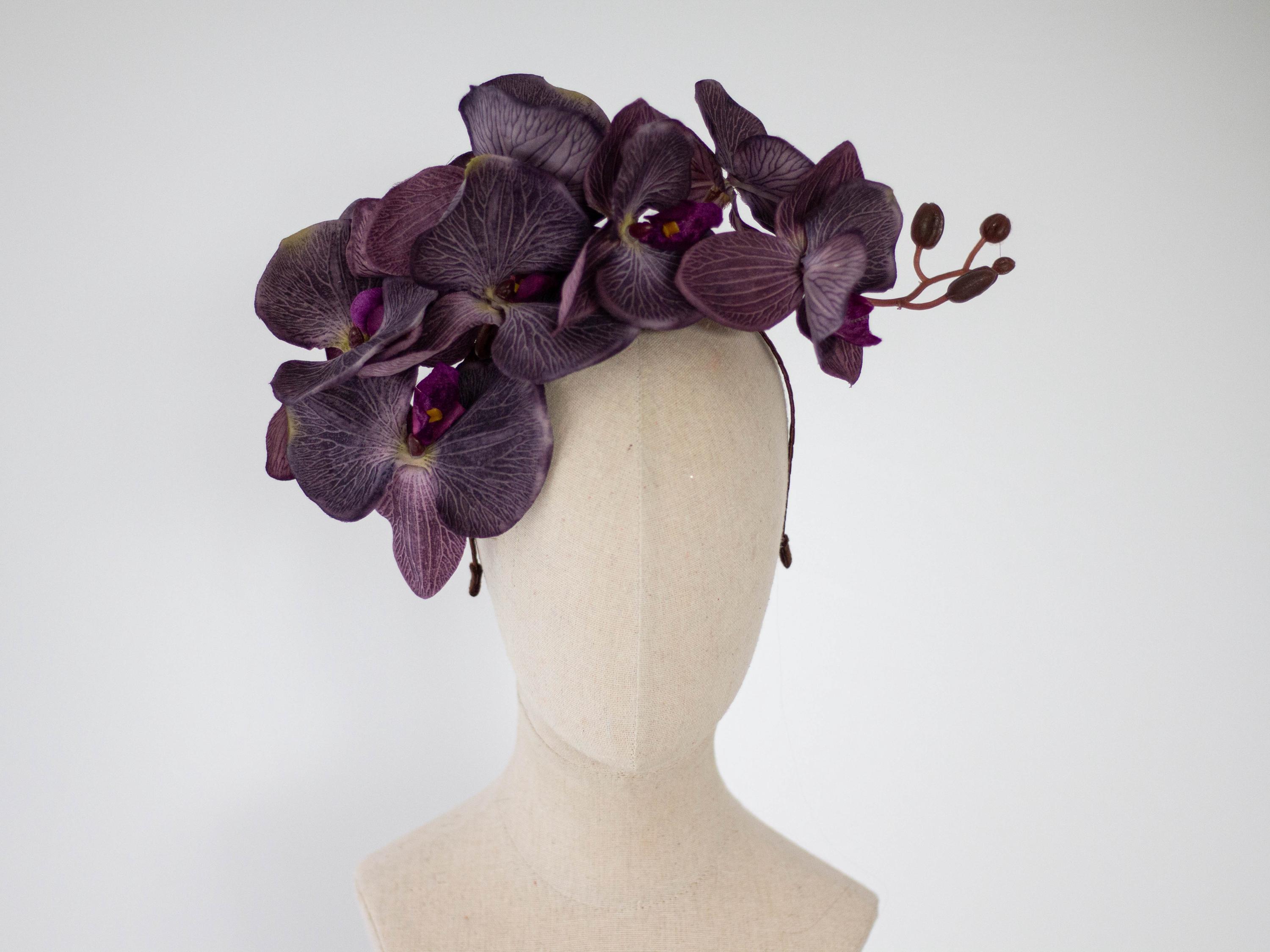 Purple Orchid Fascinator: Oversized Flower Headband, Large  display picture 2