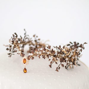Elfen Tiara, Fantasy Hochzeit, goldbronze antike Elfenkrone, Haarreif, Feenkostüm, Mittelalter Stirnband, Kristall Elfen Haarreif