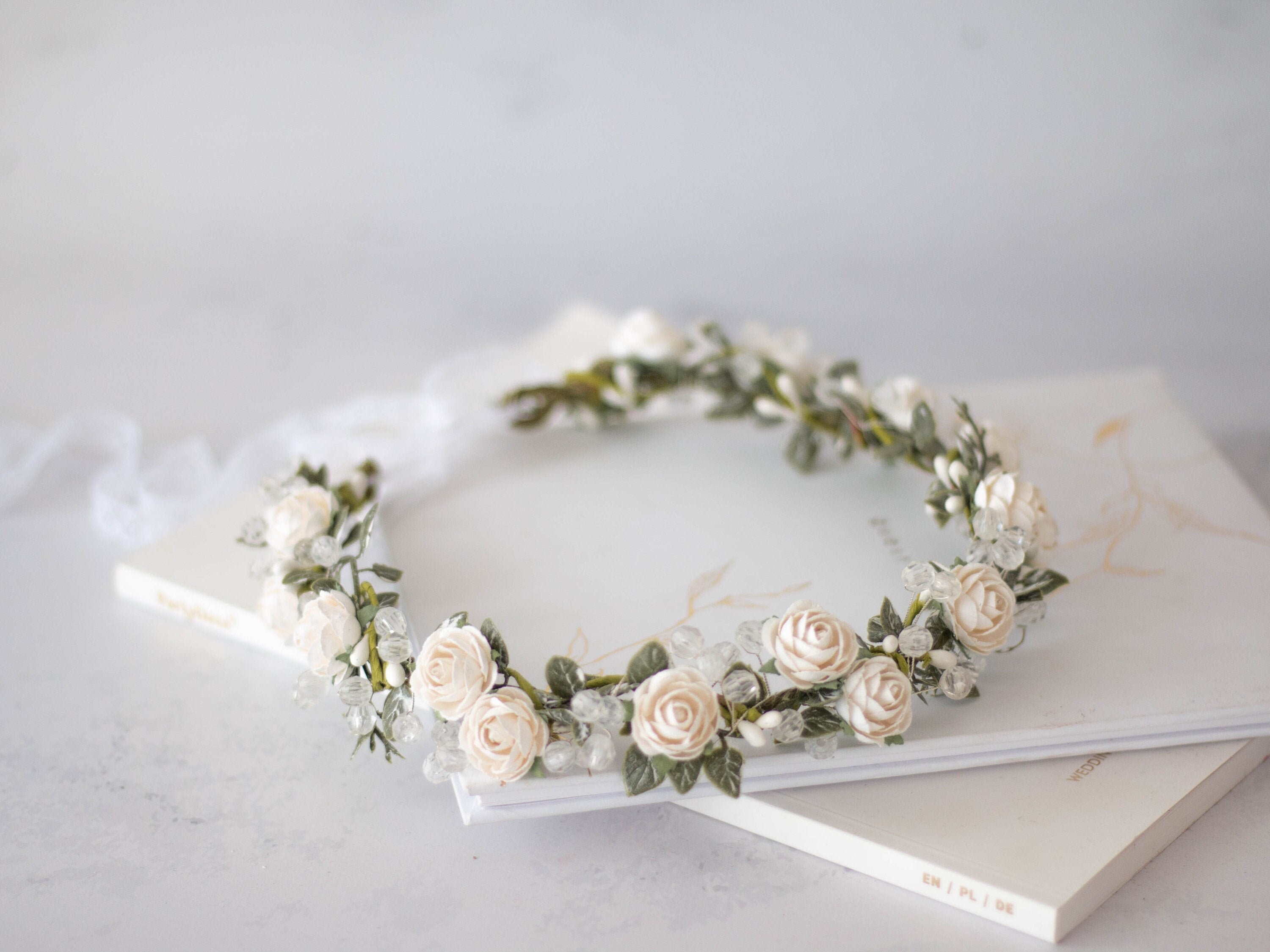 Ivory White Flower Crown Wedding Dainty Floral Headband off