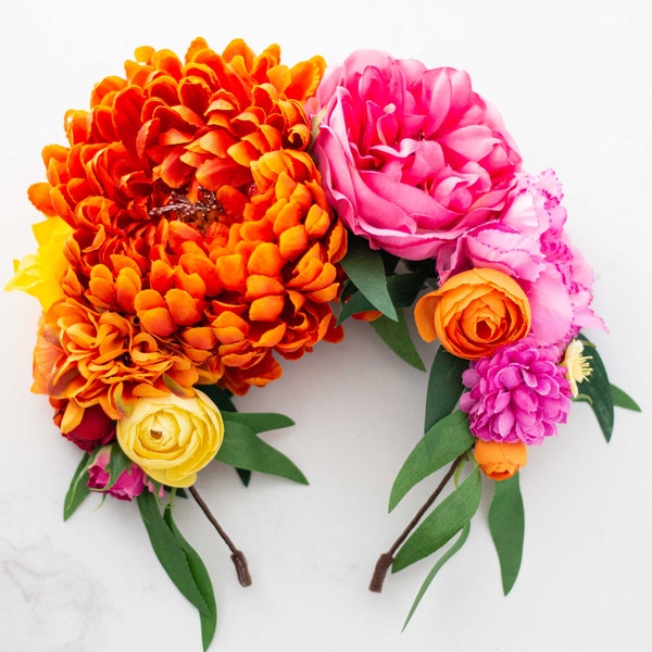 Diadema de Flores, Tocado de Flores, Tocado Invitada, Corona De Flores Para Boda, Tocado Novia, Corona para el Pelo, Flores Artificiales