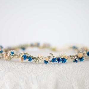 Dried Royal Blue Flower Crown: Wedding Hair Wreath Headband