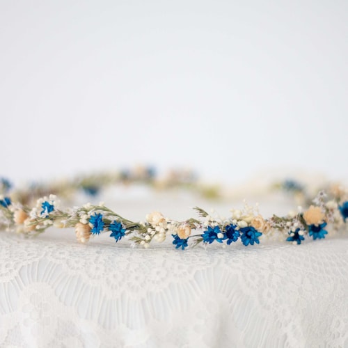 Dried Royal Blue Flower Crown: Wedding Hair Wreath Headband